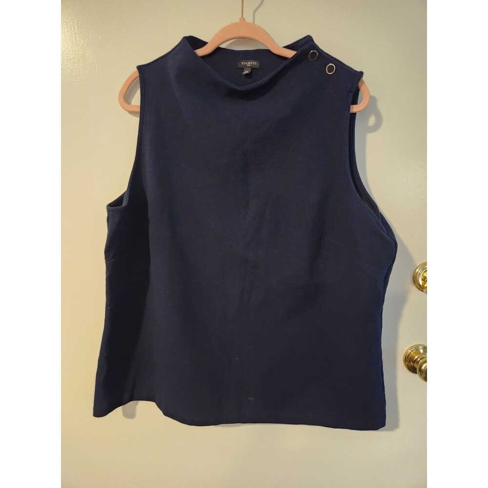 Talbots Womens Sz 2X Navy Blue Knit Sleeveless Blouse Top Career Work Coastal